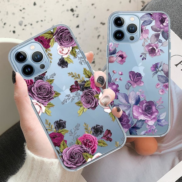 Etui kompatibelt med Iphone 14pro Maxstyle 3, gennemsigtigt silikonecover med blomstermønster til Iphone 14pr Omax