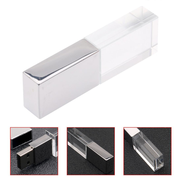 Crystal Transparent Led Light Metal USB Flash Drive Pen Drive 32gb USB Memory Stick Disk 16gb