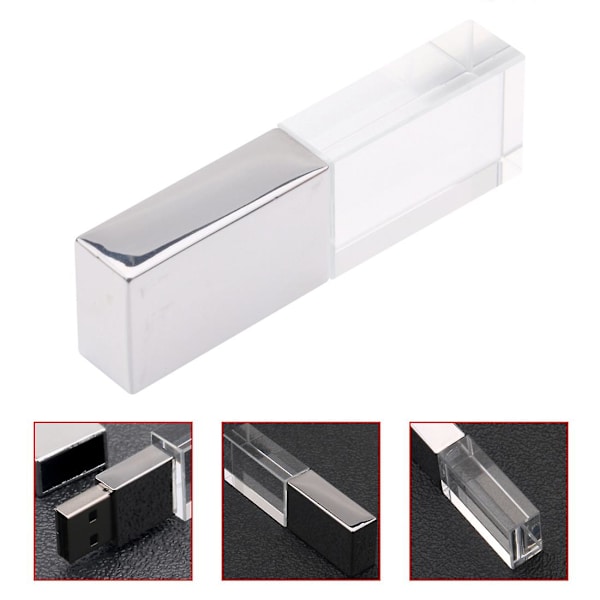 Crystal Transparent Led Light Metal Usb Flash Drive Pen Drive 32gb Usb Memory Stick Disk 16gb