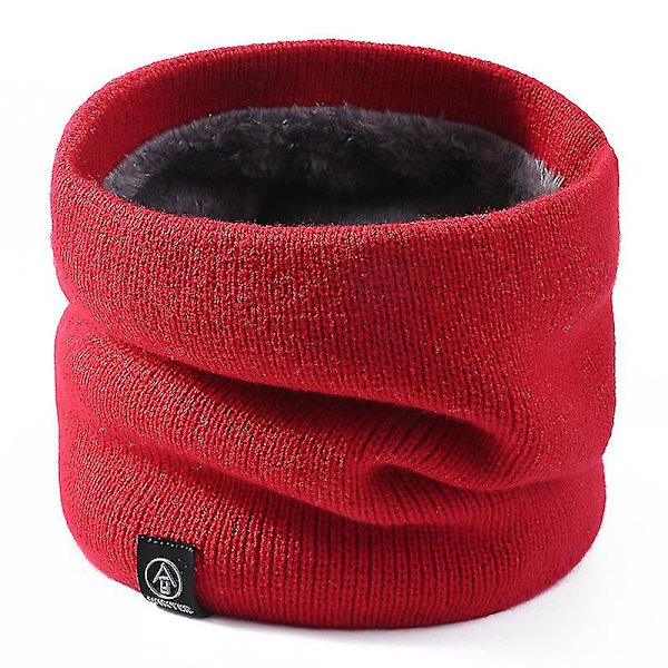 Vinter dubbellagers halsvärmare stickad fleecefodrad Circle Loop Scarves Red