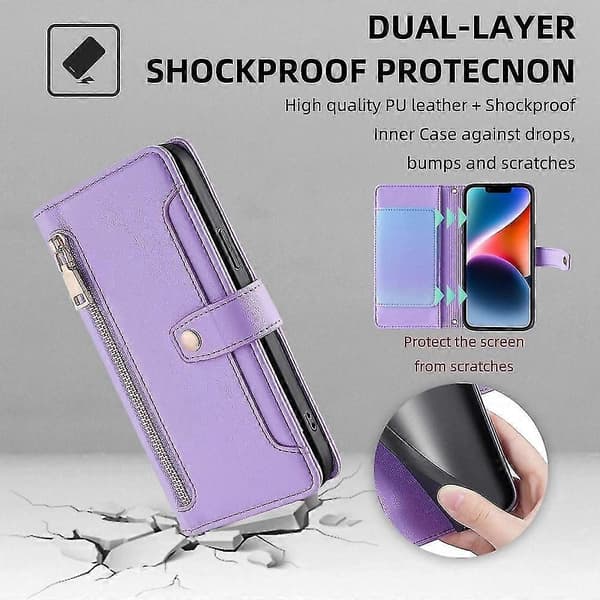 Blixtlåsplånboksfodral för Galaxy A22 5G Purple
