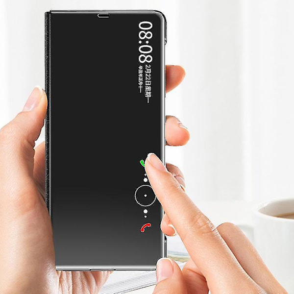 Mirror Surface Anti-dropp phone case för Honor Magic V2 5g Pc View Window Flip Cover med stativ Black