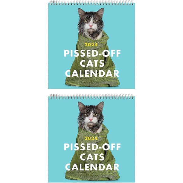 2024 forbanna kattekalender, morsom katteveggkalender, 12 måneders kattekalender, morsom og frekk julegave til katteelskere 2Pcs