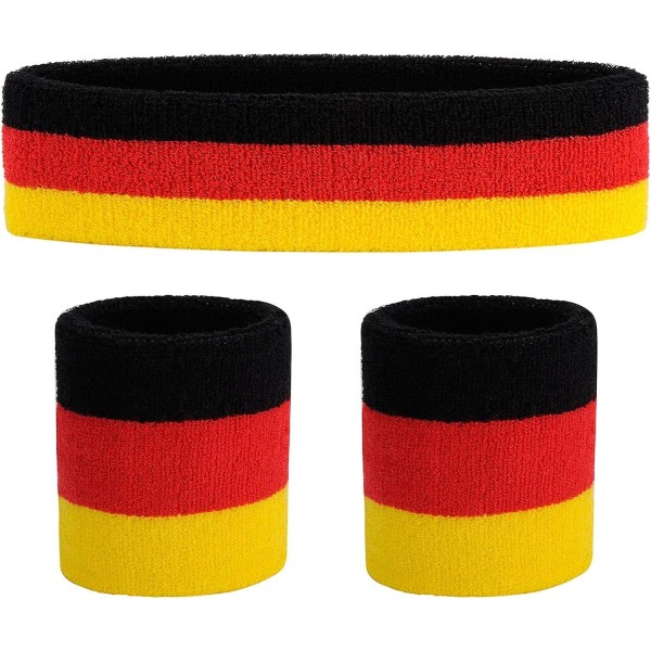 Set (3 delar) Sportpannband Handled Randiga svettband Armband Atletisk och pannband Fuktavledande svettabsorberande pannband Black Red Yellow