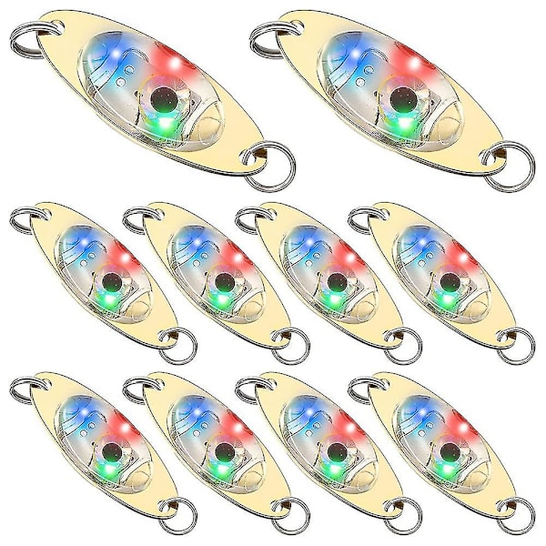 10 stk Led Fiskelokker Fiskeskeer Undervands Flasher Bas Hellefly Flasher Trolling Deep Drop Golden