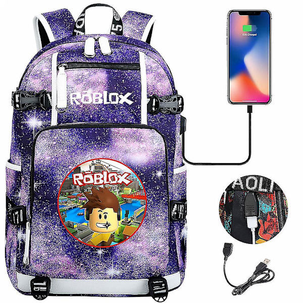 Stilig USB Student Laptop-ryggsekk for ungdom, Roblox-spillinspirert, uformelt reiseveske for menn og kvinner 9