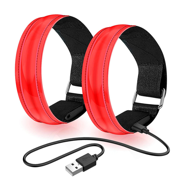 LED armbånd Oppladbart, 2 PC Light armbånd USB Red