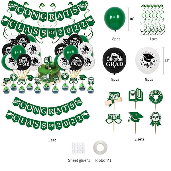 Onnittelut Class Of 2022 -juhlajuhliin set Green