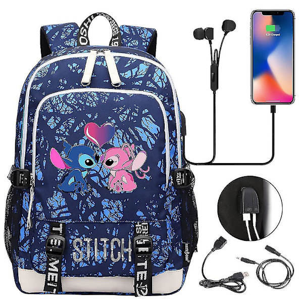 Stitch Prints USB Pojke Flicka Barn Boka Skolväskor Tonåringar Student Kvinnor Män Laptop Reseryggsäck - Praktisk och snygg väska 1