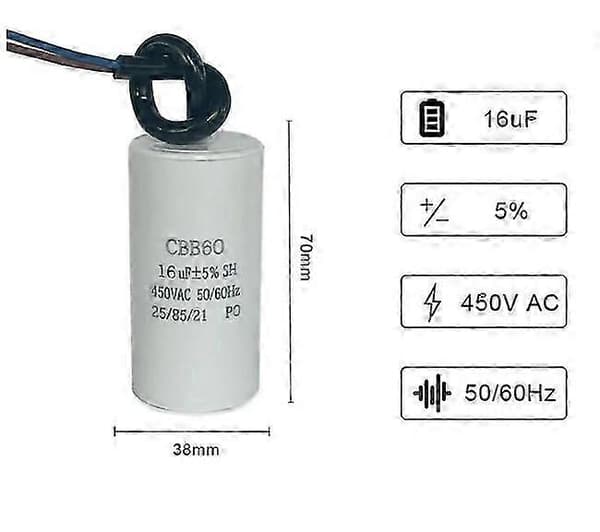 CBB60 Kondensator 16uF 450V 50/60HZ Startkondensator, Elmotor Startkompressor Vattenpump