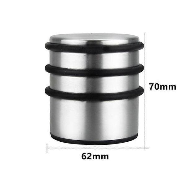 2025 Seneste Model Kraftig Dørstopper, Dørstopper med Gummiringe, Rustfrit Stål og Gummi Dørbuffer, 70x62x62 mm, Sølv