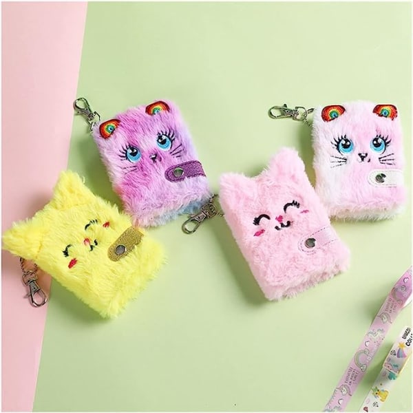 Notesbog Spiral Cute Cat Plys Notebook Kawaii Pendant Nøglering Notesbog Dagbog Dagbog Notesblok Brevpapir (Farve: OSS21533MC)