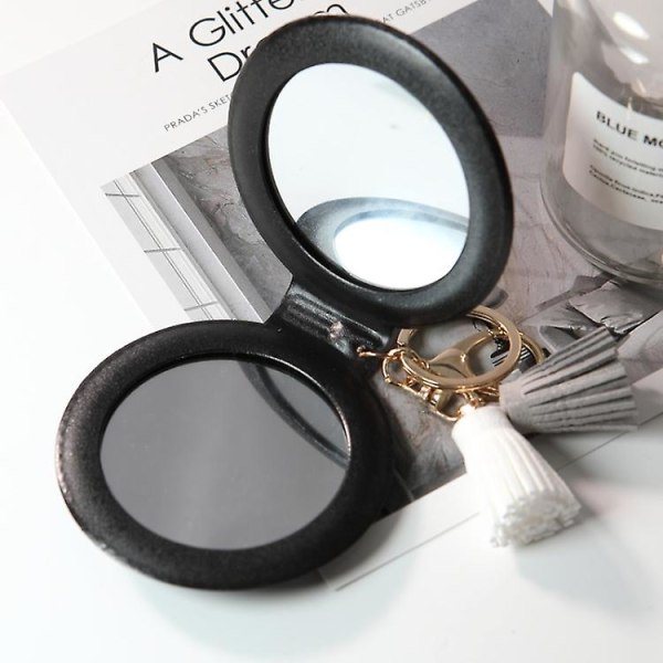 Pu Läder Dubbelsidig Flickor Portable Folding Mirror Tofs Mini Makeup Mirror