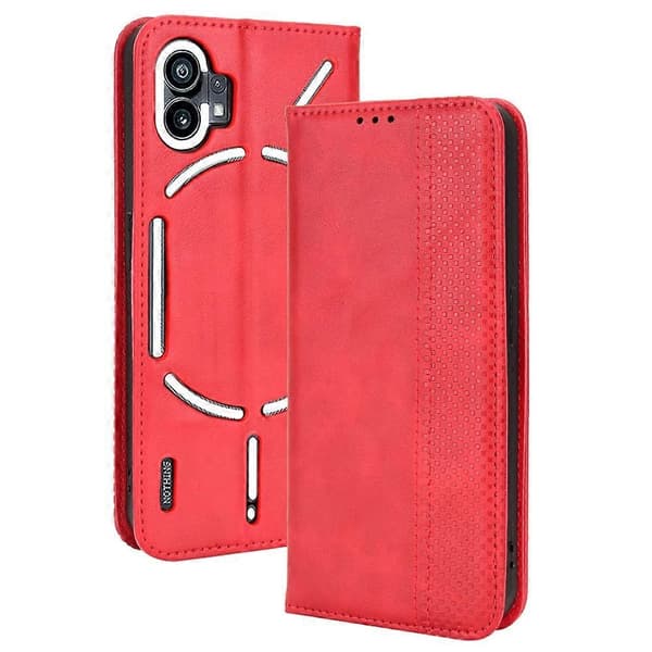 (Ny) För Nothing Phone 1 Magnetiskt Spänne Retro Textur Läderfodral Red