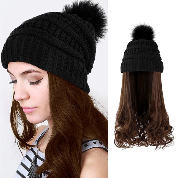 Muoti pitkät kiharat hiukset hattu peruukki Yksi neulottu hattu Villa Curl Corn Perm Curl H