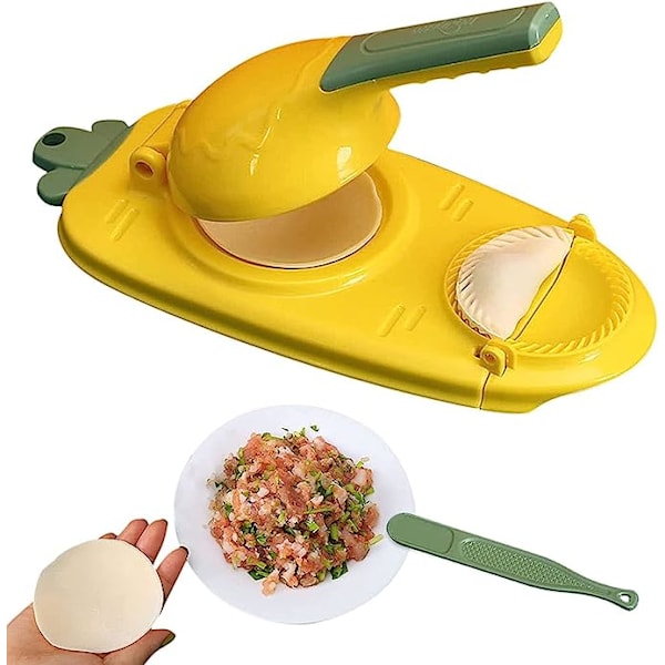 2 i 1 Dumpling Maker, DIY Dumpling Maker Mold Dumpling Wrapper Maker, Kreativ Dumpling Making Tool (Gul)