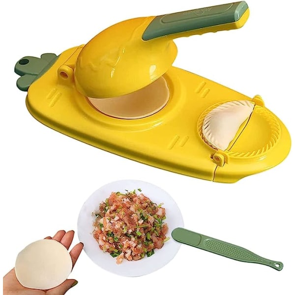 2 i 1 Dumpling Maker, DIY Dumpling Maker Mould Dumpling Wrapper Maker, Creative Dumpling Making Tool (gul)