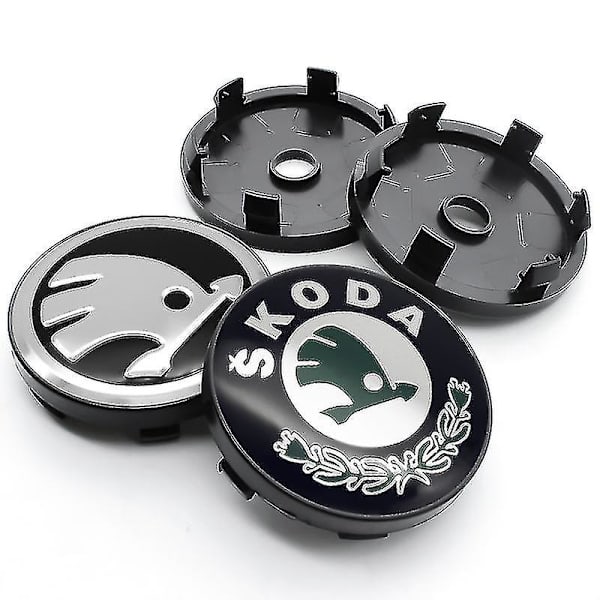 4 kpl 56mm 60mm Auton pyörän keskiönavan kansi vanteen peite embleemi tarrat lisävarusteet Skoda Rapid Octavia Fabia Superb Kodiaq Kamiq, 56MM hopea