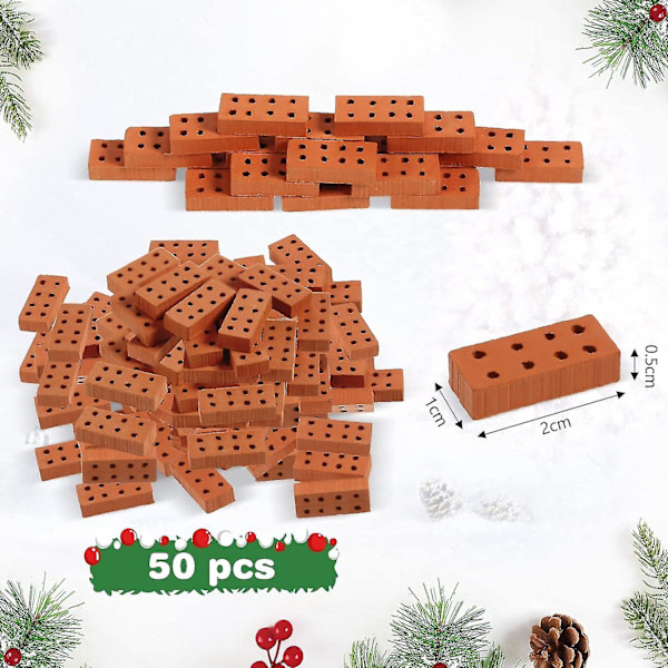 50 kpl Mini Bricks Mini Brick Pienet Bricks Malli Tiilirakennus Tee itse tehtyyn nukkekotipuutarhaan koristeeksi kodin sisustukseen, 0,79 x 0,39 x 0,2 tuuman yvan