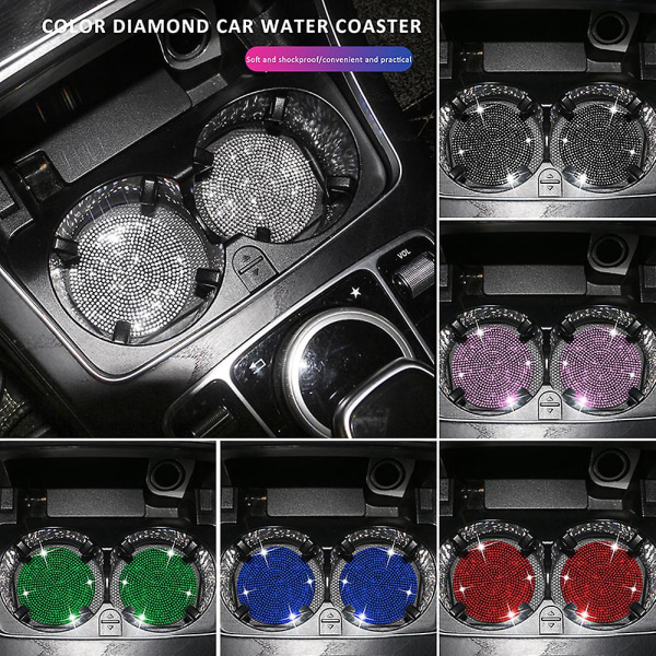 2kpl Diamond Car Coaster Water Cup Slot Liukumaton matto Silica Gel Pad Cupin pidikematto Car Gadget Bling Autotarvikkeet naiselle|autotarrat| Color