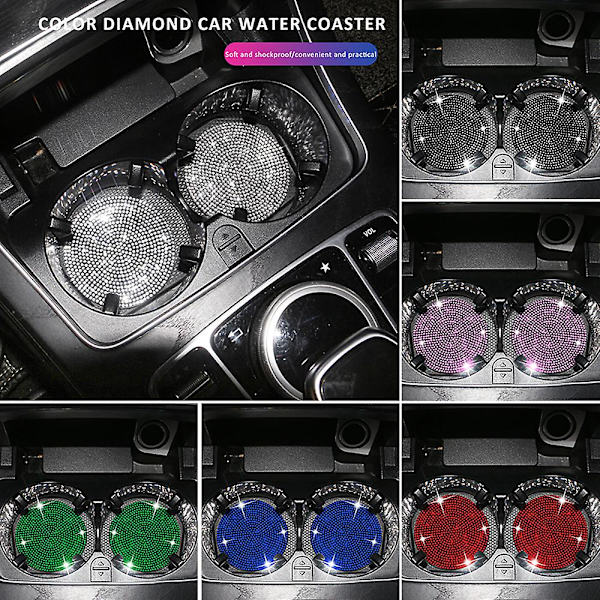 2st Diamond Car Coaster Vattenkopp Slot Halkfri matta Silica Gel Pad Cup Hållare Matta Bil Gadget Bling Biltillbehör För Kvinna|bildekaler| Blue