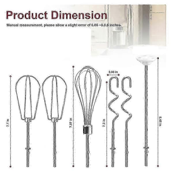 KitchenAid Håndmixer Tilbehør: Piskeris i Rustfrit Stål, Dejkroge og Blendestav til Kit
