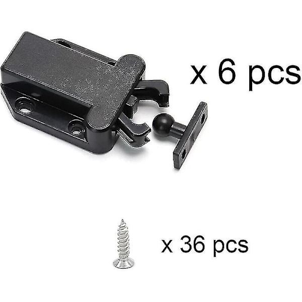 6 stycken tryck för att öppna beröringsfrigöringsskåpsspärr Icke magnetiska lådspärrar Skåpskåp Möbeldörr Touchlås, svart