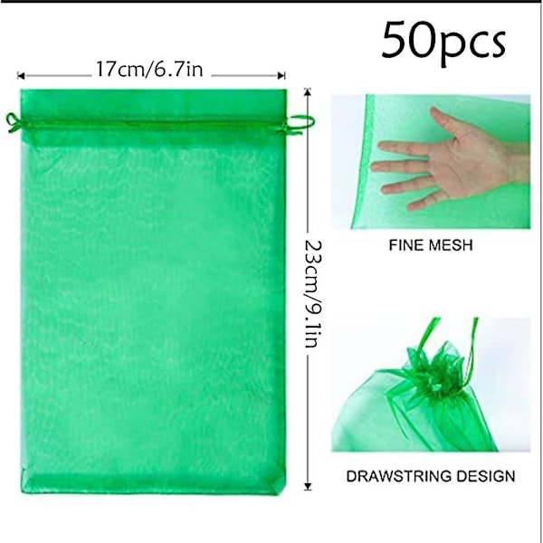 Druvskyddspåsar, 50 delar skyddspåse för druvklasar, Organza fruktpåse med dragsko, Organza fruktskyddspåsar, för att förhindra getingar, B