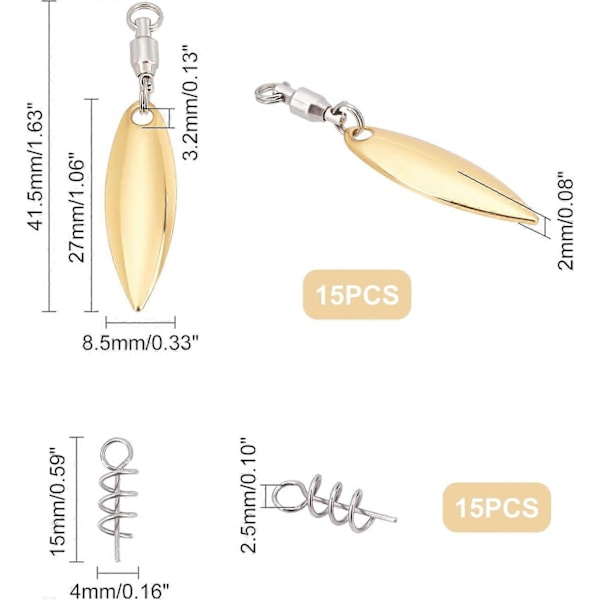 15 stk. Guld fiskeri lokkemad Willow eller Colorado blad spinner blade lejer svirvler hale spinner spinnerbait lokkemad fremstilling forsyninger bas lokkemad med 15 stk. F