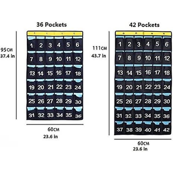 Nummereret arrangør klasseværelses lommeskema til mobiltelefoner Regnemaskiner Holdere Blå (36 lommer) 42 Pockets