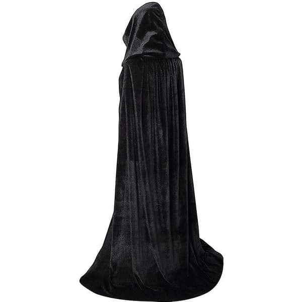 Pitkä samettinen viitta-asu (musta, 150cm, 1 kpl)