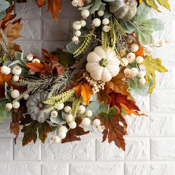Høst krans inngangsdør, høst krans rotting ramme med gresskar, bær, kongle og lønneblader til Halloween Thanksgiving 35 cm