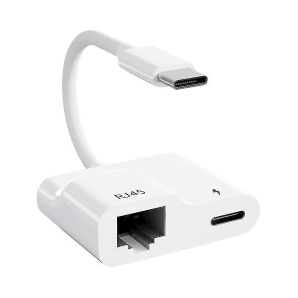 USB C til Ethernet-adapter, USB Type C til RJ45 Gigabit Ethernet LAN-adapter med PD 60W lader, for Vit