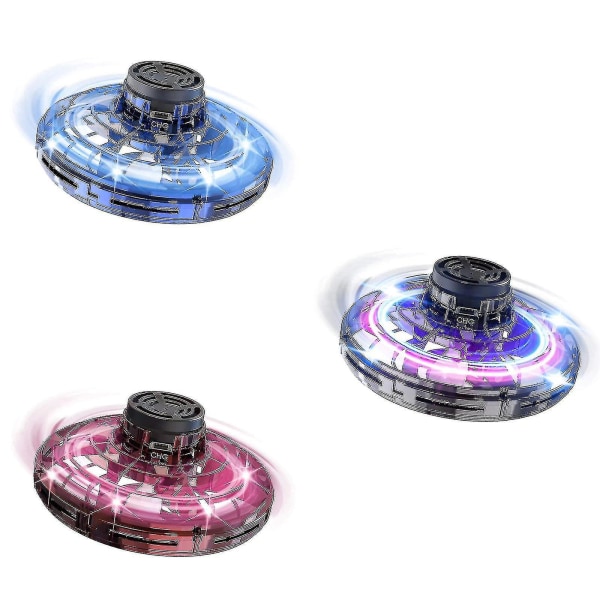 Håndbetjente minidroner, fidget flyvende spinner med lys, ufo drone flyvende legetøj, cool ting gadgets Black