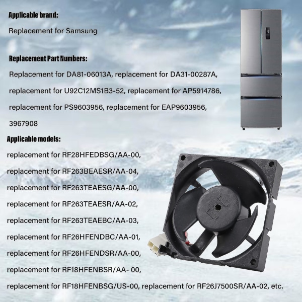 Fordamperblæsermotor 1500rpm erstatning for Samsung Da31-00287a køleskab