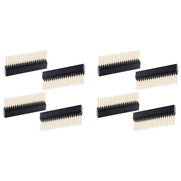 2 X 20 (40 pins) stablehode for A+/b+/pi 2/pi 3 ekstra høy topp (pakke med 8) black