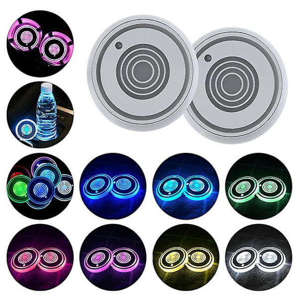 2 stk 7 farger Bil Led Koppholder Lys Matter Bil Coasters Flaske Atmosfære Lys Konstellasjon Bakgrunnsbelysning Led Koppholder Pads|drikkeholdere|