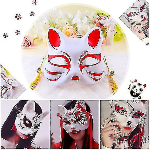 Vit pappersmask katt ansikte - 10 stycken, massa tom handmålad mask, personlig design, lämplig för Halloween utklädning cosplay