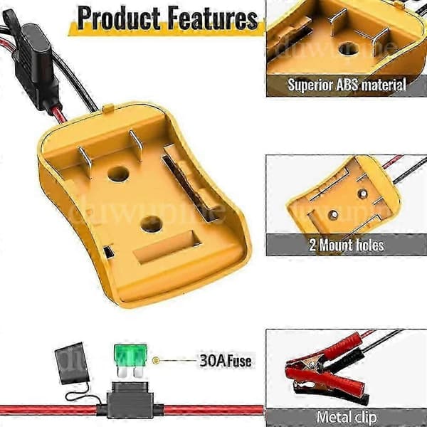 Milwaukee M18 til 12V konverter, 20A 240W DC Step Down strømadapter Yellow(Two Wires