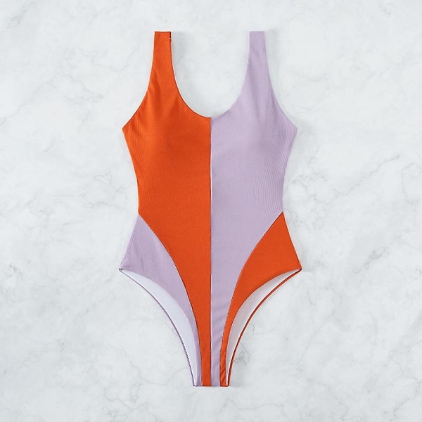 Badedrakt i ett stykke med kontrastpanel Orange S