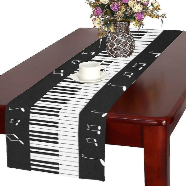 Klaverkeyboard med musiknote Lang bordløber 40x180 Cmes sort og hvid rektangel bordløber Dækkeserviet
