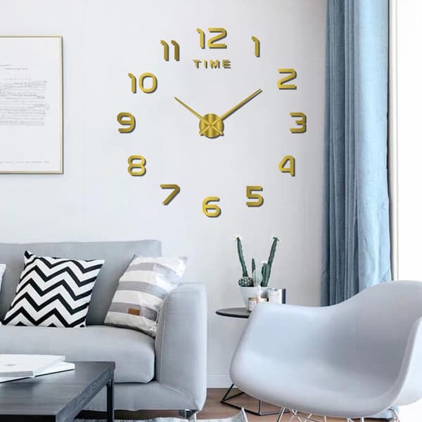 Bedroom Decoration Clock Large 2D Wall Clock Acrylic Mirror Sticker Gold
