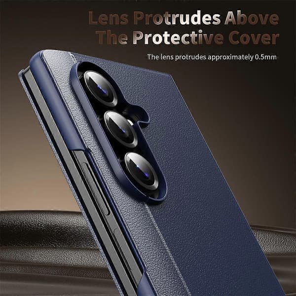 Kompatibelt etui til Samsung Galaxy Z Fold7 5G Smart View Window lædercover Azure
