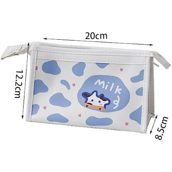 Ko case PU läder Söt tecknad djur penna påse Blå case Kosmetikväska Stationär Kawaii pennask
