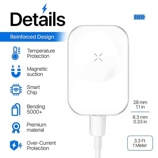 Lader for Apple Watch, bærbar Iwatch USB trådløs lader, magnetisk hurtigladerledning for Apple Watch Series 8 7 6 5 4 3 2 1 Se