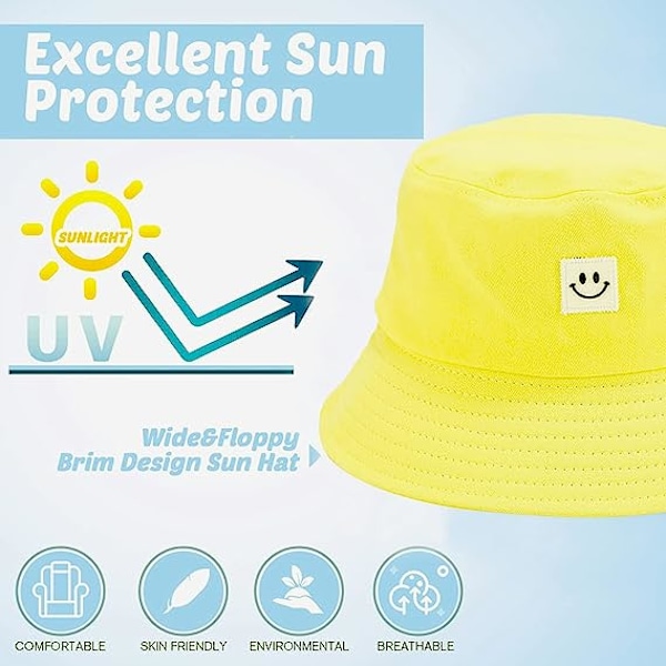 Solhatt for barn Smile Face Bøttehatt for jenter Gutter Sommersolbeskyttelse bomull unisex strandhette