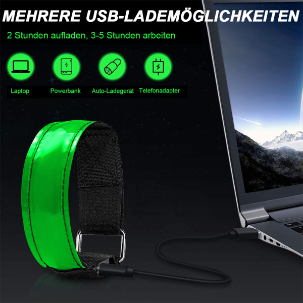 LED-rannekoru Ladattava, 2 PC Light rannekoru USB Green