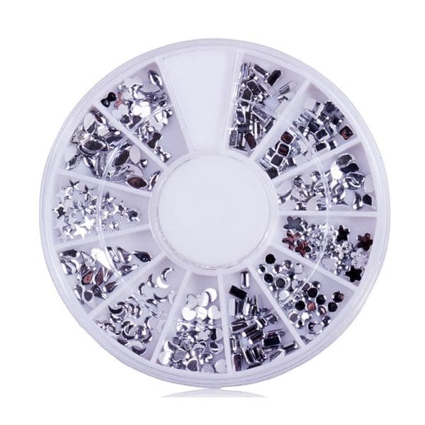 Rhinestone nail decorations stones 12 different shapes Silver silver