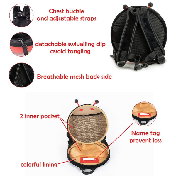 Miniryggsäck för toddler med avtagbart säkerhetskoppel, baby Anti-förlorad nyckelpigaväska, resa