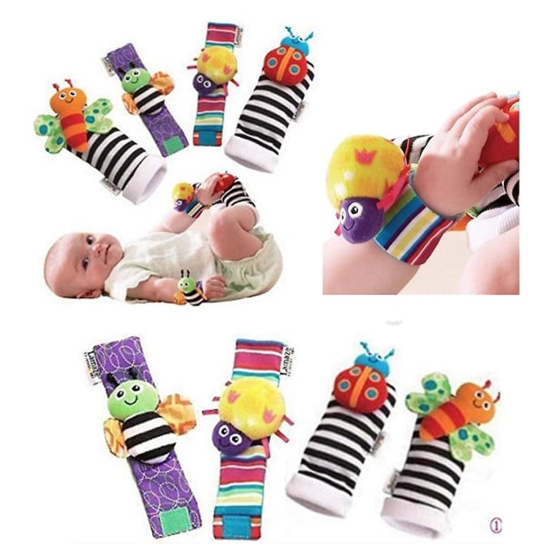 4-pakningspuslespill for spedbarn og babyer Nydelige sokker og håndleddsstropp Lekeserie Dyreformede håndleddsrangler Fotsokker Leker